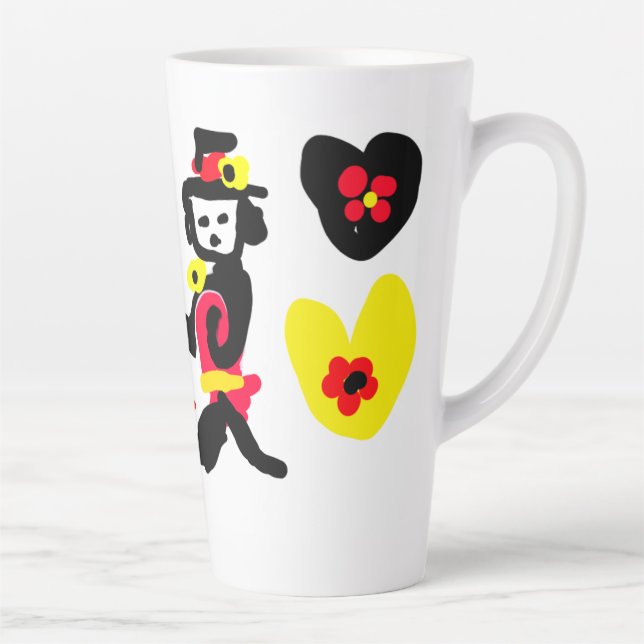 Caneca De Café Latte Flowers and black and red Valentine day (Direita)