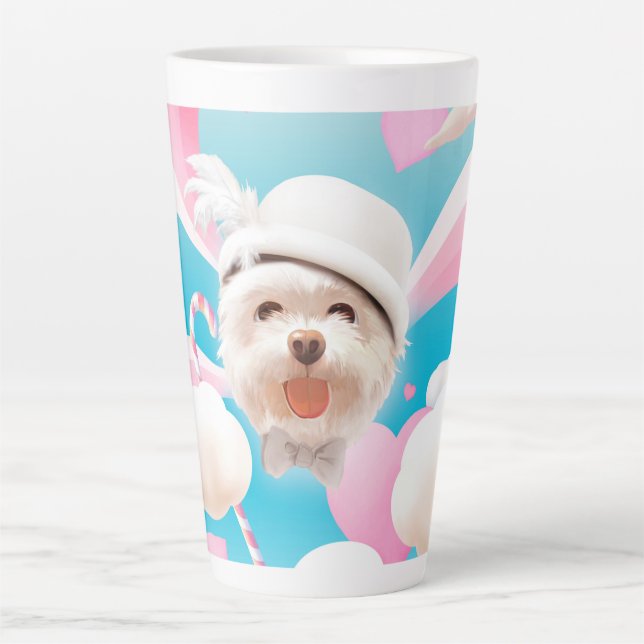 Caneca De Café Latte Fluffy Dog com White Hat (Frente)