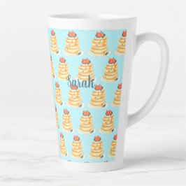 Caneca De Café Latte Fluffy Pancakes Com Xarope, Fruta E Creme De Mapea