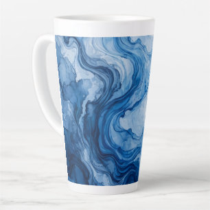 Caneca De Café Latte Fluxo Azul Harmonioso Branco Azul Abstrato