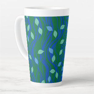 Caneca De Café Latte Fluxo Elemental Esmeralda Verde Cobalto Azul com F