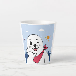 Caneca De Café Latte Foca Piscando de Olho Vestindo Bandana Fazendo Sin