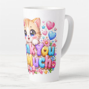 Caneca De Café Latte Fofo Kawaii Muito Obrigado Gato Nome Pastel Rosa
