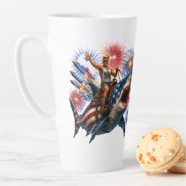 Caneca De Café Latte Fogos de Artifício Patriota de Tubarão nos EUA