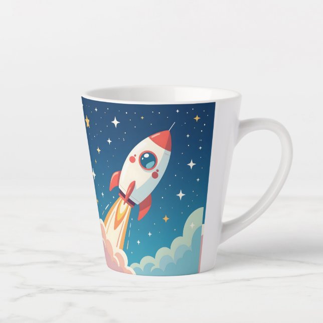 Caneca De Café Latte Foguete espacial fofo decolando (Direita)