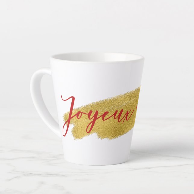 Caneca De Café Latte Foil de Ouro Moderna Joyeux Noel Christmas (Ângulo esquerdo)