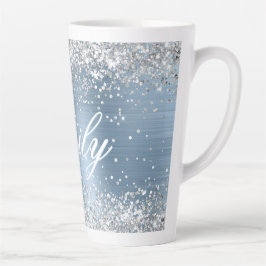Caneca De Café Latte Folha Azul-Claro-Brilhante Personalizada