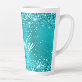Caneca De Café Latte Folha Azul Turquesa Personalizada