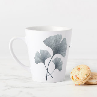 Caneca De Café Latte Folha de Ginkgo Azul Personalizada Nome Personaliz