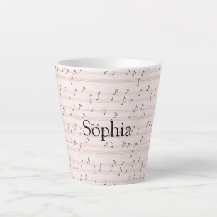 Caneca De Café Latte Folha de Notas Musicais Rosa