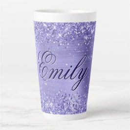Caneca De Café Latte Folha de Periwinkle da Glittery Personalizada