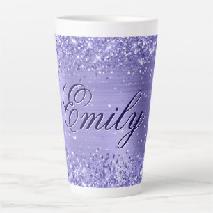 Caneca De Café Latte Folha de Periwinkle da Glittery Personalizada