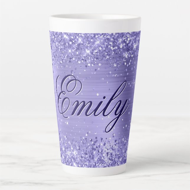 Caneca De Café Latte Folha de Periwinkle da Glittery Personalizada (Frente)