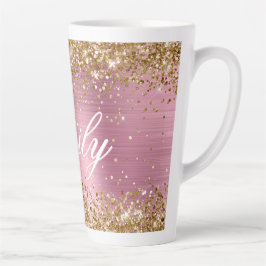 Caneca De Café Latte Folha de Rosas claro Douradas personalizadas