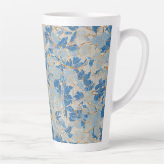 Caneca De Café Latte Folha Dourada azul
