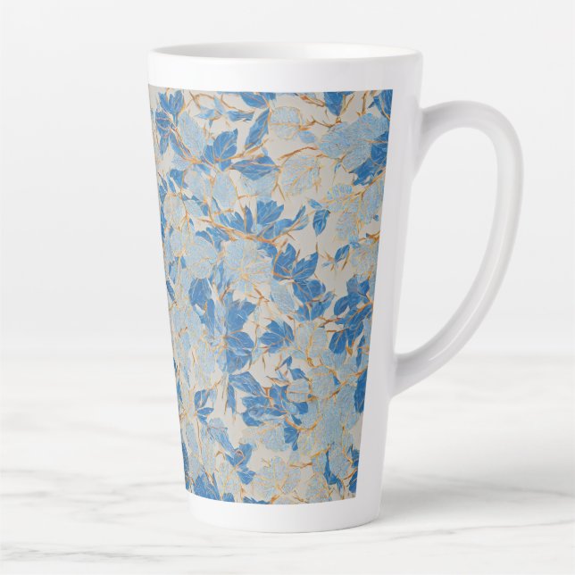 Caneca De Café Latte Folha Dourada azul (Direita)