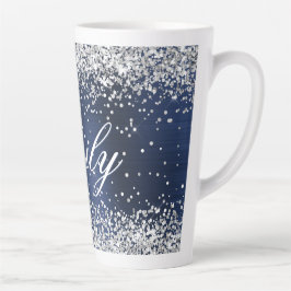 Caneca De Café Latte Folha Marinho Azul de Prata Personalizada
