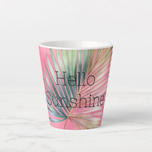 Caneca De Café Latte Folha Tropical Rosa Verde
