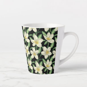 Caneca De Café Latte Folha verde de flores brancas de forma contínua tr