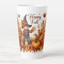 Caneca De Café Latte Folhagem de outono e outono feliz