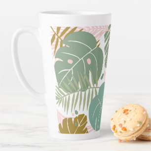Caneca De Café Latte Folhagem Tropical - Padrão De Monstera E Folha De 