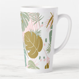 Caneca De Café Latte Folhagem Tropical - Padrão De Monstera E Folha De 