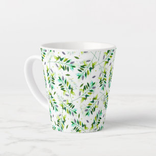 Caneca De Café Latte Folhas Botânicas Violetas e Verdes