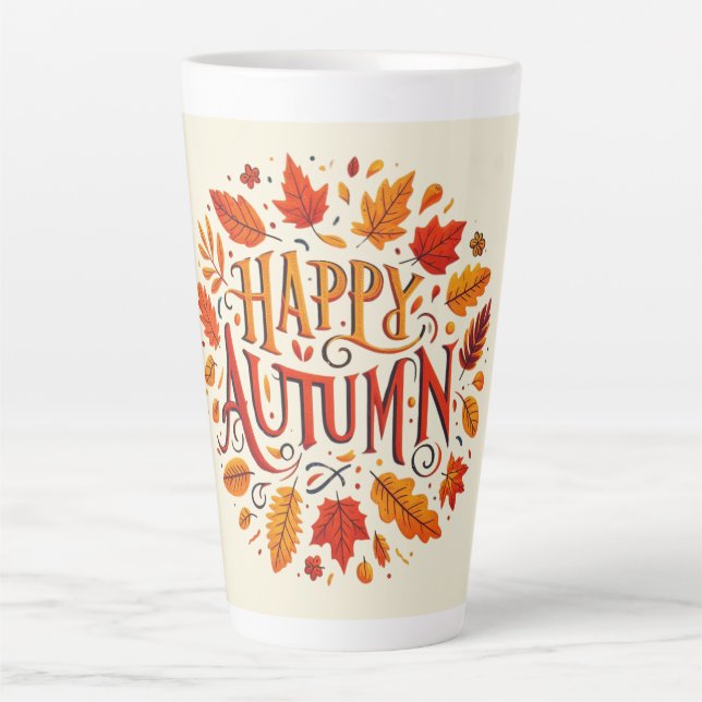 Caneca De Café Latte folhas clássicas e feliz outono (Frente)