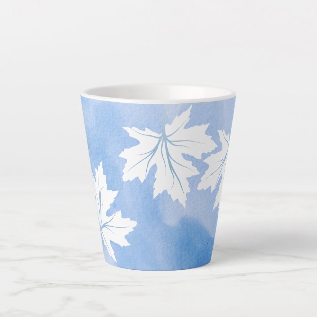 Caneca De Café Latte Folhas de aquarela azul moderna e de mapeamento br (Frente)