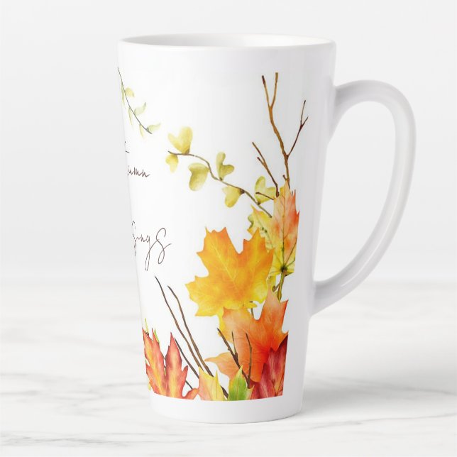 Caneca De Café Latte Folhas de bordo de outono com texto personalizado  (Direita)
