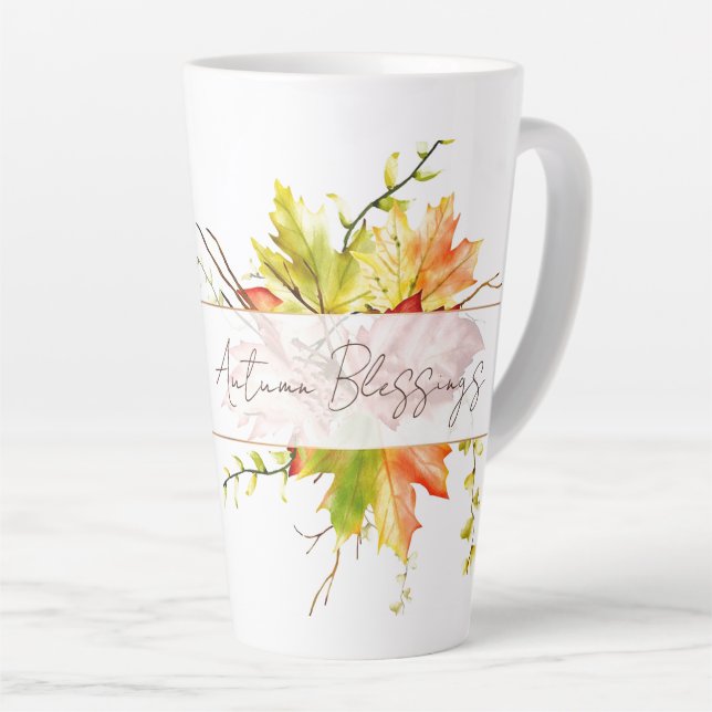 Caneca De Café Latte Folhas de bordo de outono com texto personalizado  (Ângulo direito)