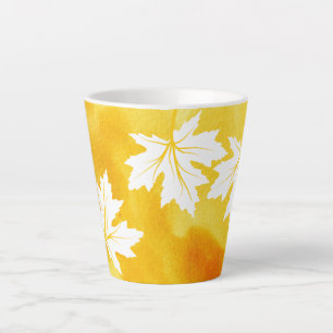 Caneca De Café Latte Folhas de cor amarela moderna e de mapa branco