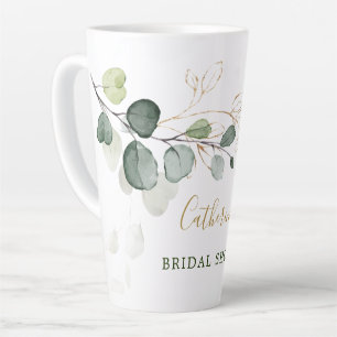Caneca De Café Latte Folhas de Eucalipto Dourado Churrasco de Noiva Flo