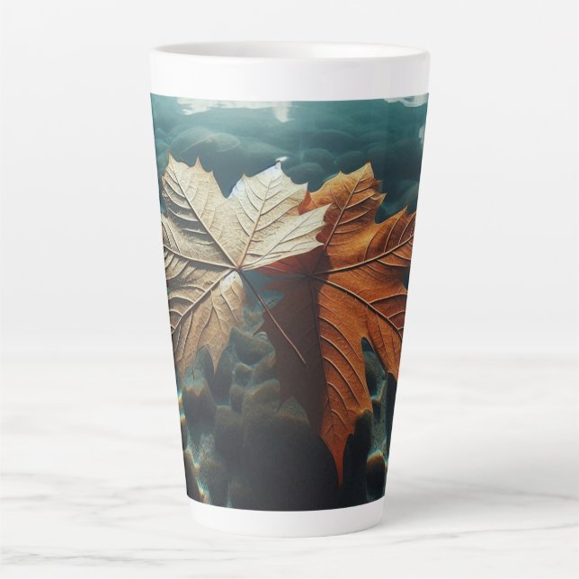 Caneca De Café Latte Folhas de outono (Frente)