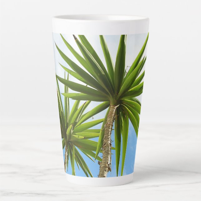 Caneca De Café Latte Folhas de Palmeira Yucca Tropical com Efeito de Pi (Frente)