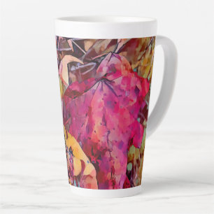 Caneca De Café Latte Folhas De Queda Transformadas Em Cama Latente De A