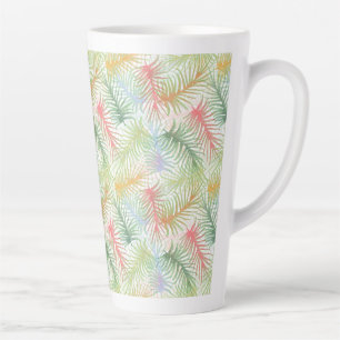 Caneca De Café Latte Folhas de samambaia coloridas em branco.