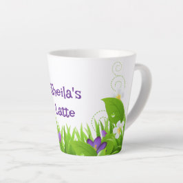 Caneca De Café Latte Folhas e Flores