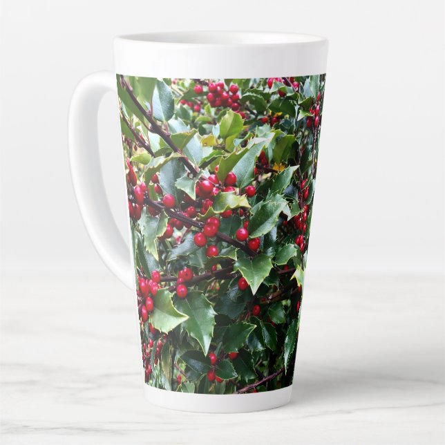 Caneca De Café Latte Folhas e frutos de azevinho (Ângulo esquerdo)