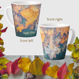 Caneca De Café Latte Folhas flutuantes do outono