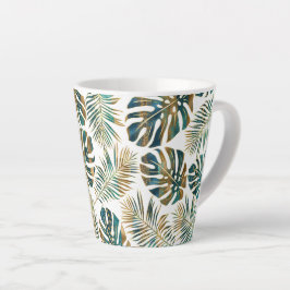Caneca De Café Latte Folhas tropicais de téal e de ouro padronizadas