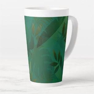 Caneca De Café Latte Folhas Tropicais Místicas Exóticas da Selva Esmera