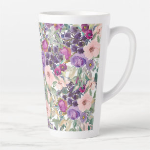 Caneca De Café Latte Folhas Verdes Púrpuras de Sage em Cor Rosa