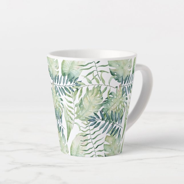 Caneca De Café Latte Folhas verdes tropicais (Ângulo direito)