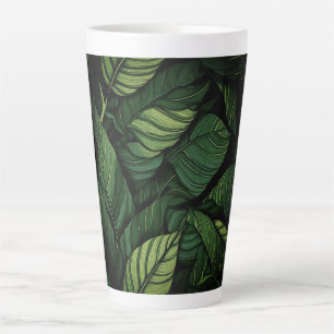 Caneca De Café Latte Folhas Verdes Tropicais  Presente de Abertura de C