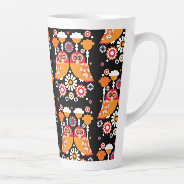 Caneca De Café Latte Folk Art Owl (Direita)