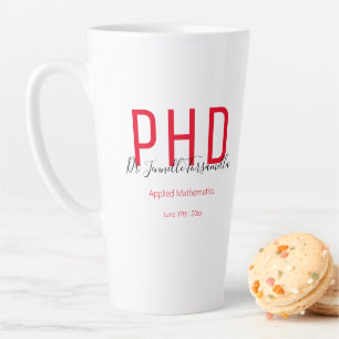 Caneca De Café Latte Formando Guarda- Vermelho Nome Preto Grau PhD
