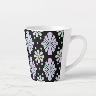 Caneca De Café Latte Formas florais pastéis em um fundo preto