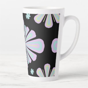 Caneca De Café Latte Formas florais pastéis em um fundo preto