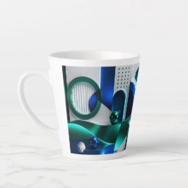 Caneca De Café Latte Formas Geométricas Abstratas Vibrantes Azuis e Tur